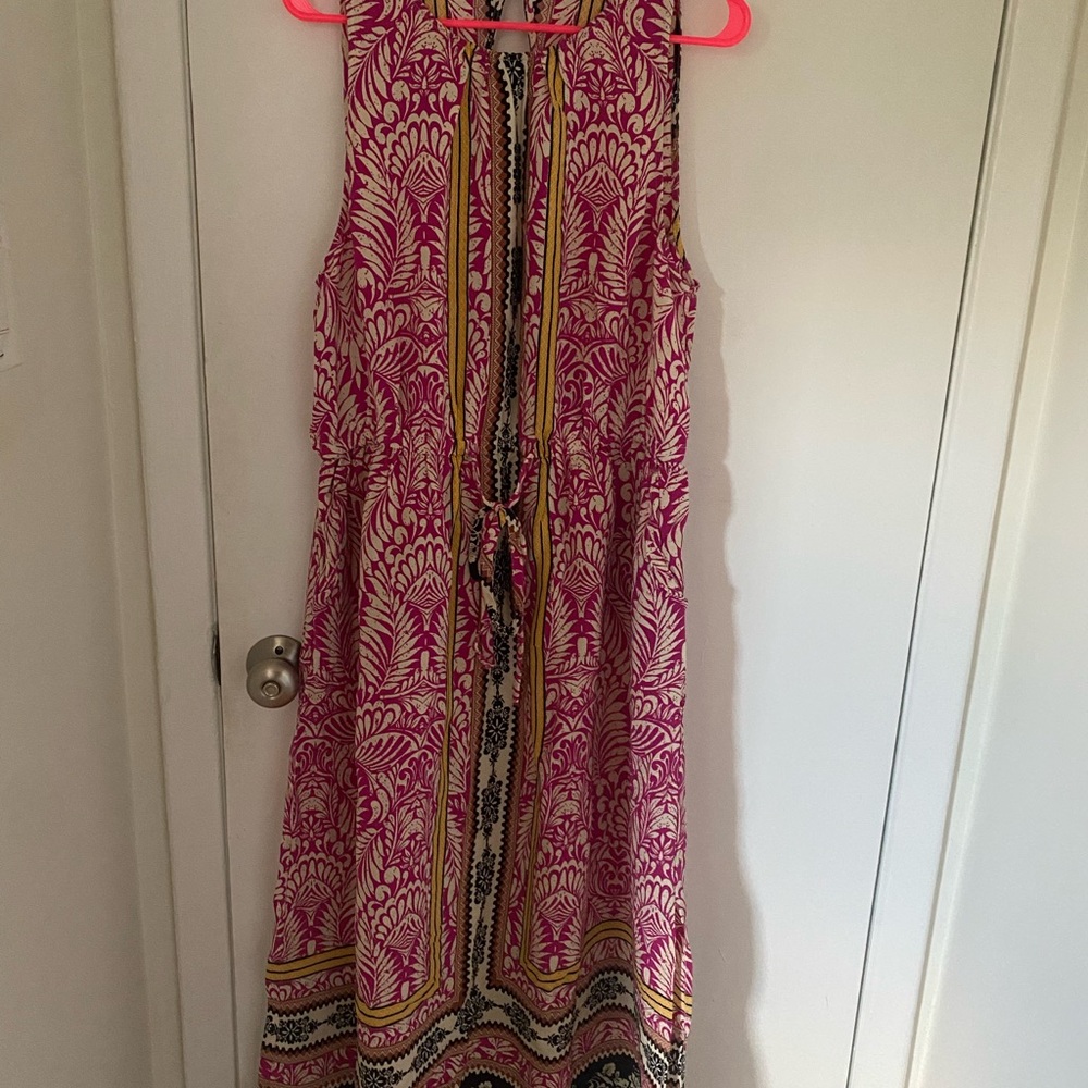 LOFT Pink, Black, and Yellow Maxi Dress
